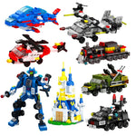 NEW DIY 6in1 Train Track Robot Helicopter Vehicle Building Blocks Kit Girls Bricks Movie Model Kids Toy