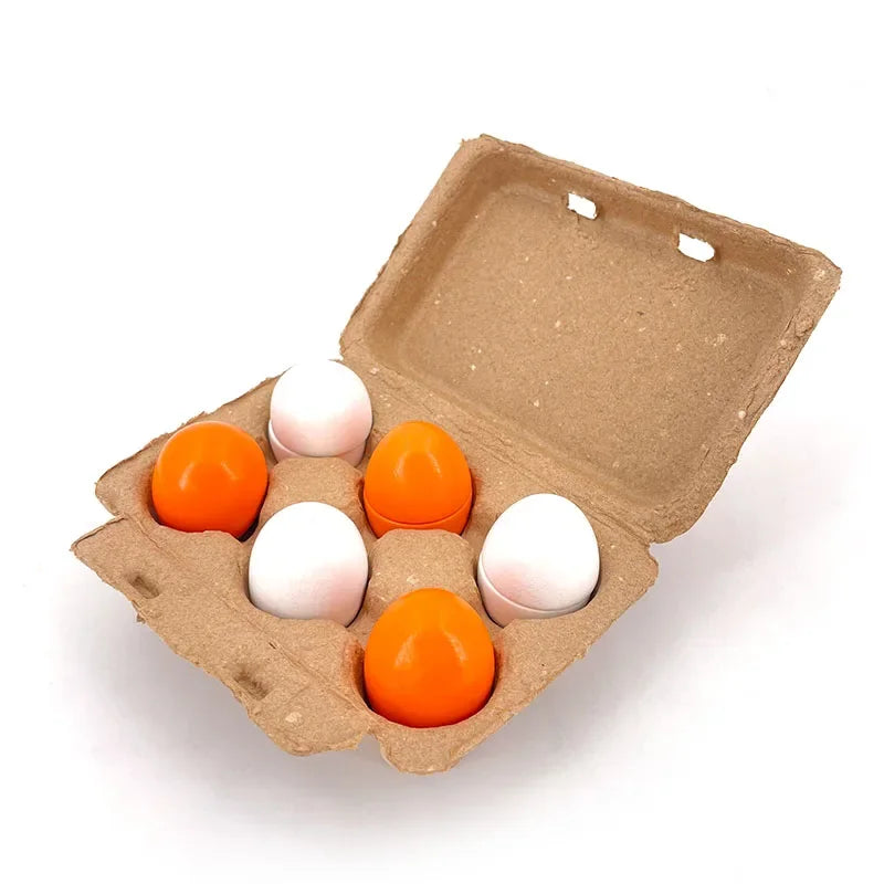 6pcs Simulation Wooden Eggs Toys Set Kids Pretend Play Wood Food Eggs Yolk Kitchen Food Children Kid Education Montessori Toys