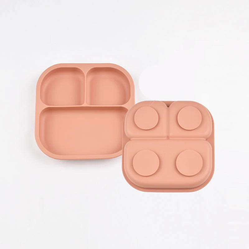 Food Grade Silicone Dining Plate Children 3-Grids Dishes Eating Training Tableware Feeding Tray With Sucker Anti-Drop Baby Stuff