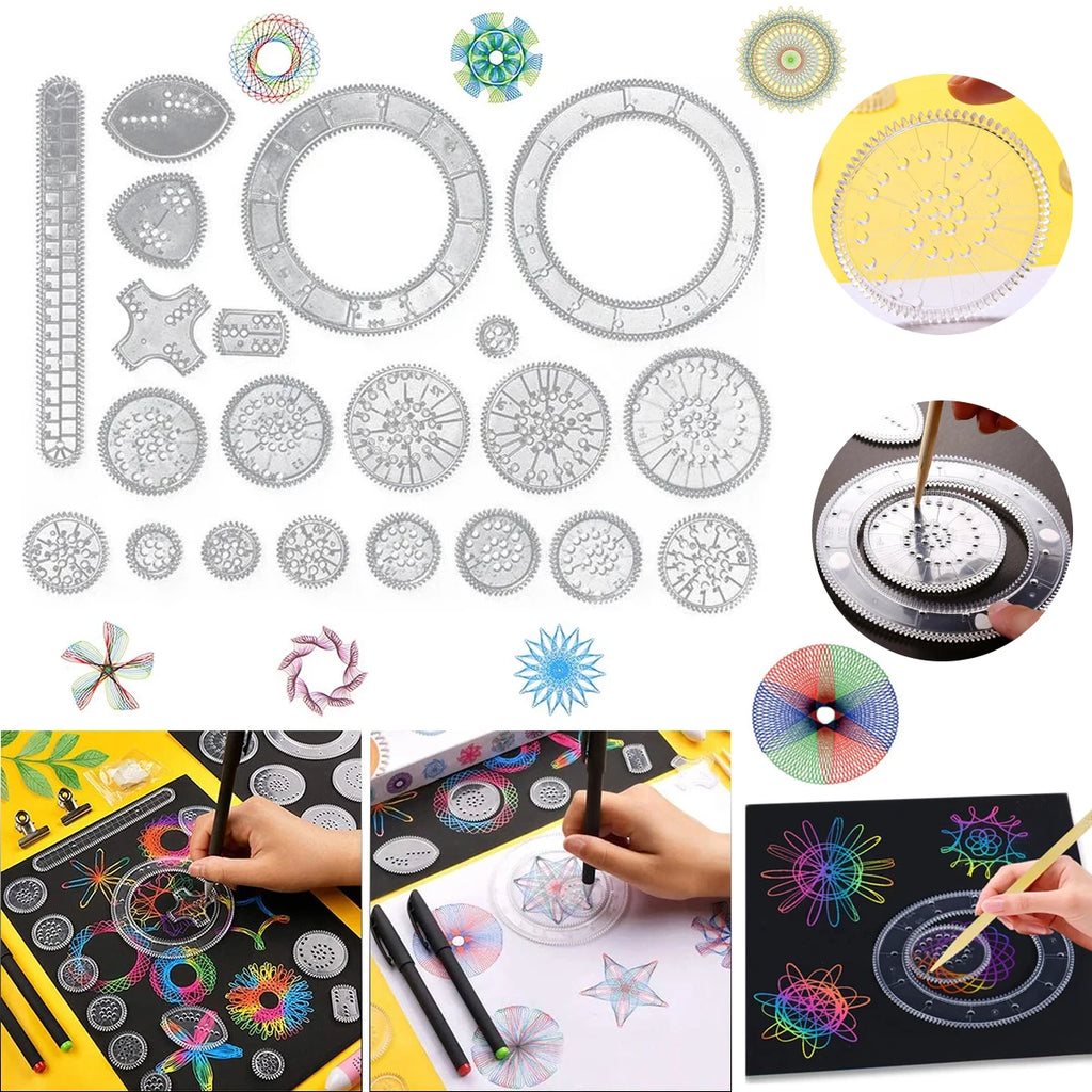 22PCS Clear Spirograph Drawing Toy Set DIY Creative Design Geometric Drawing Interlocking Gears Wheels Ruler Kids Art Craft  Toy
