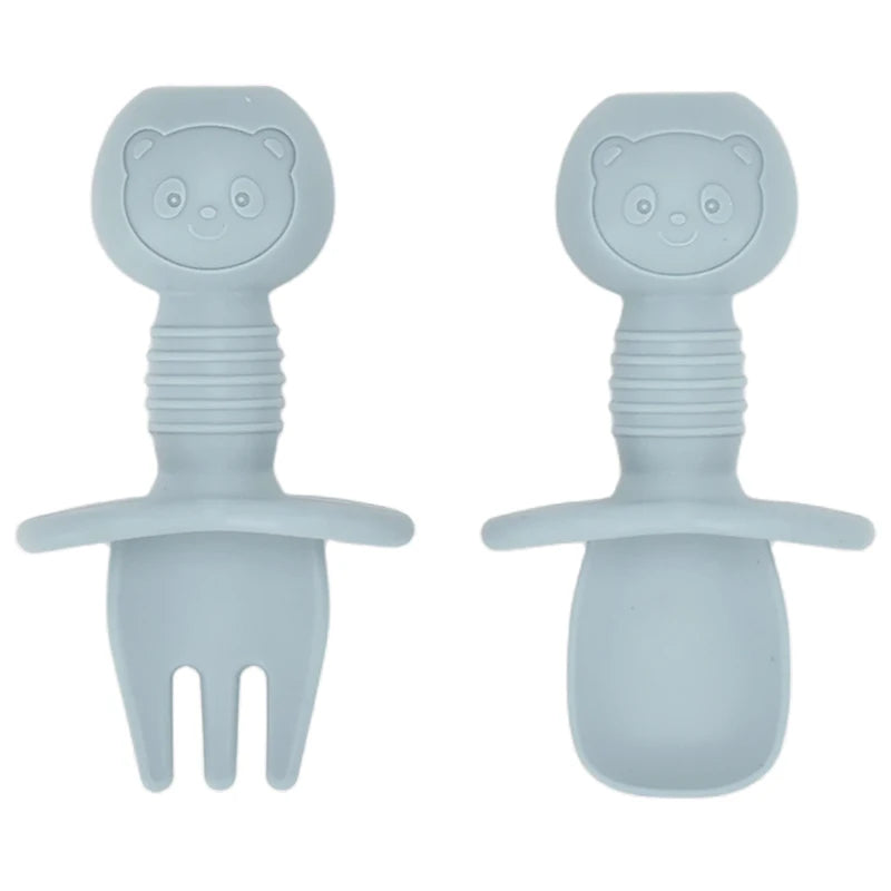 2PCS Cute Baby Learning Spoons Utensils Set Food Grade Silicone Sticky Spoon Children Cutlery Training Spoon Feeding Tableware