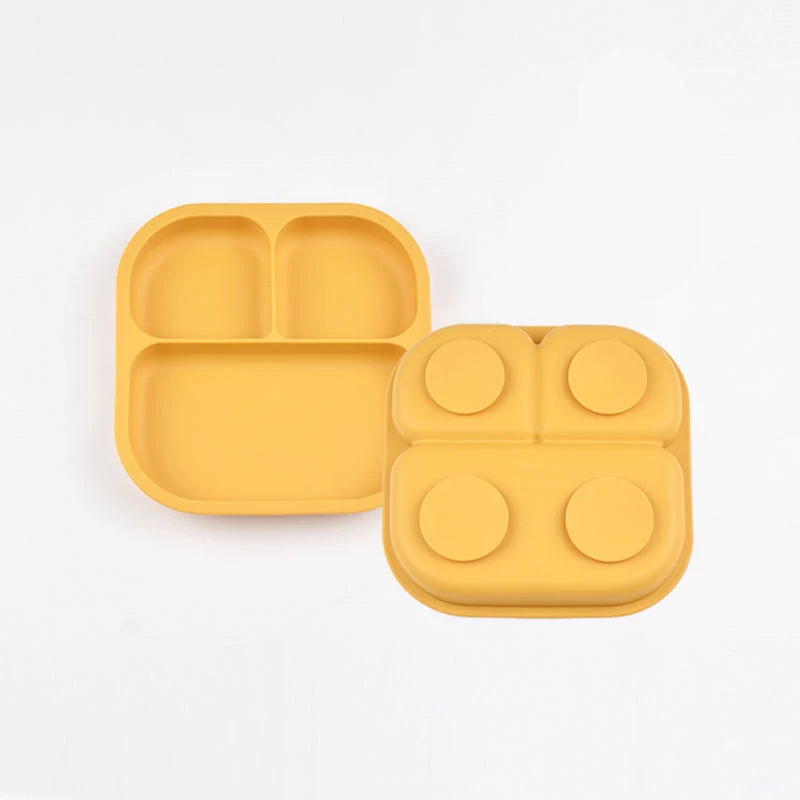 Food Grade Silicone Dining Plate Children 3-Grids Dishes Eating Training Tableware Feeding Tray With Sucker Anti-Drop Baby Stuff