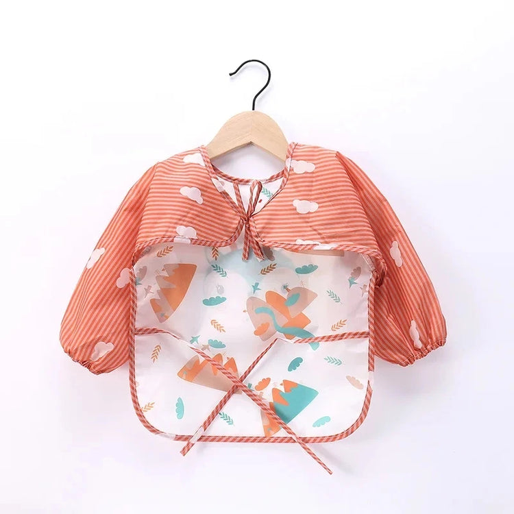 1pcs Baby Long Sleeve Scarf Waterproof Toddler Art Smock Feeding Bib Apron Pocket Infant Boys Girls Burp Cloth Banana Bibs