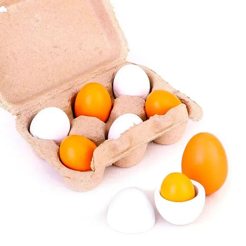 6pcs Simulation Wooden Eggs Toys Set Kids Pretend Play Wood Food Eggs Yolk Kitchen Food Children Kid Education Montessori Toys