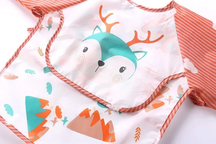 1pcs Baby Long Sleeve Scarf Waterproof Toddler Art Smock Feeding Bib Apron Pocket Infant Boys Girls Burp Cloth Banana Bibs