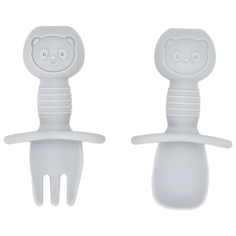 2PCS Cute Baby Learning Spoons Utensils Set Food Grade Silicone Sticky Spoon Children Cutlery Training Spoon Feeding Tableware