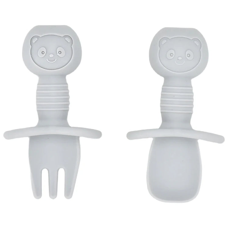 2PCS Cute Baby Learning Spoons Utensils Set Food Grade Silicone Sticky Spoon Children Cutlery Training Spoon Feeding Tableware