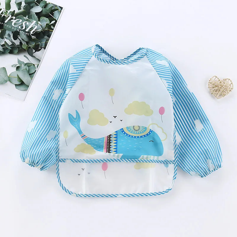 1pcs Baby Long Sleeve Scarf Waterproof Toddler Art Smock Feeding Bib Apron Pocket Infant Boys Girls Burp Cloth Banana Bibs