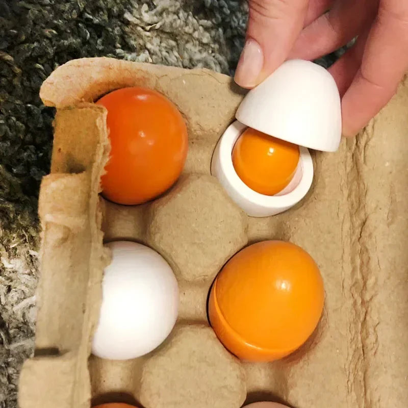 6pcs Simulation Wooden Eggs Toys Set Kids Pretend Play Wood Food Eggs Yolk Kitchen Food Children Kid Education Montessori Toys