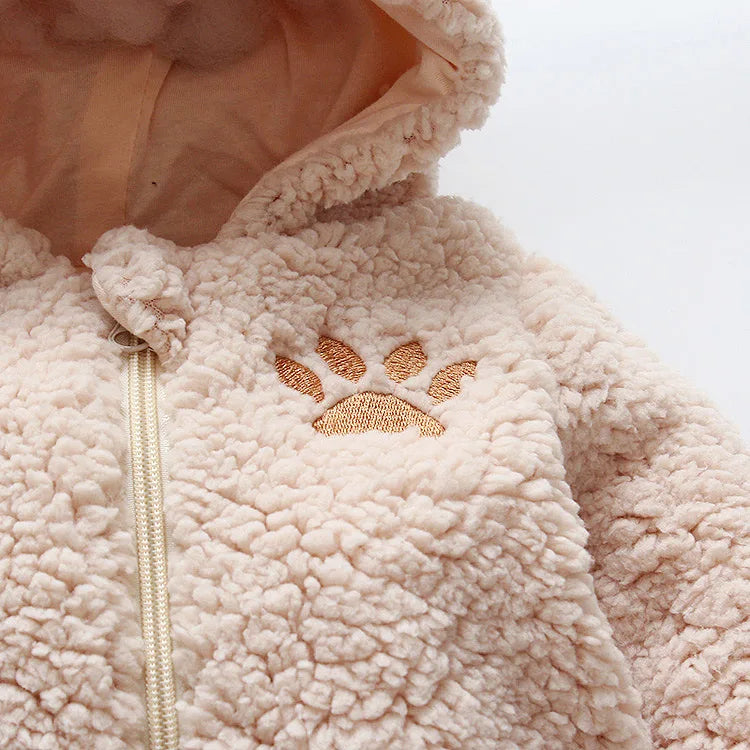 Baby Winter Thick Romper Solid Cotton Warm Long Sleeve Boy Girl Jumpsuit Clothes 0-24M Newborn Bear Fleece Hooded Pyjamas