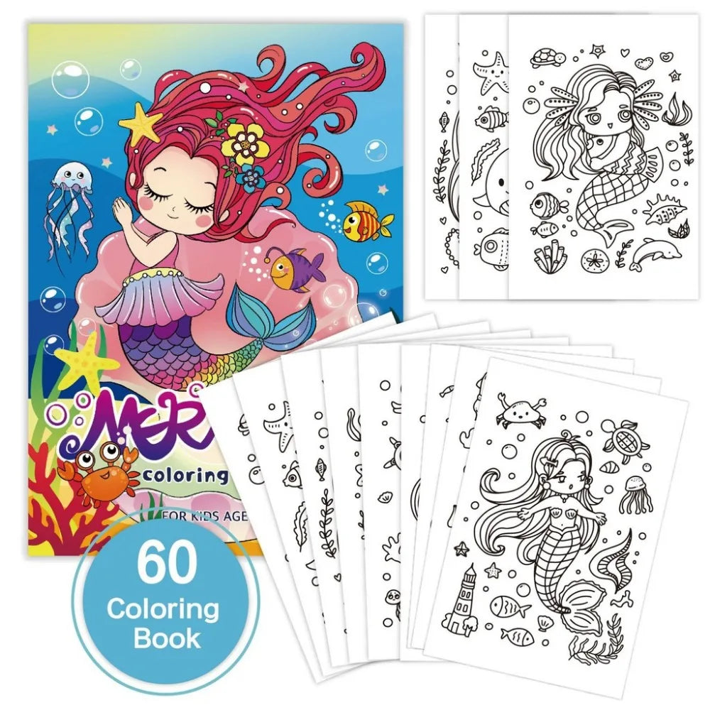 Magical Unicorn & Mermaid Coloring Book Set |60-Page Reusable Drawing Pad for Kids’ Creativity & Early Learning ‌Art Stationery