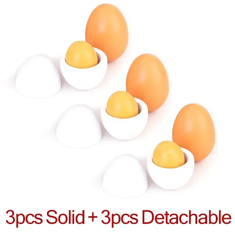 6pcs Simulation Wooden Eggs Toys Set Kids Pretend Play Wood Food Eggs Yolk Kitchen Food Children Kid Education Montessori Toys