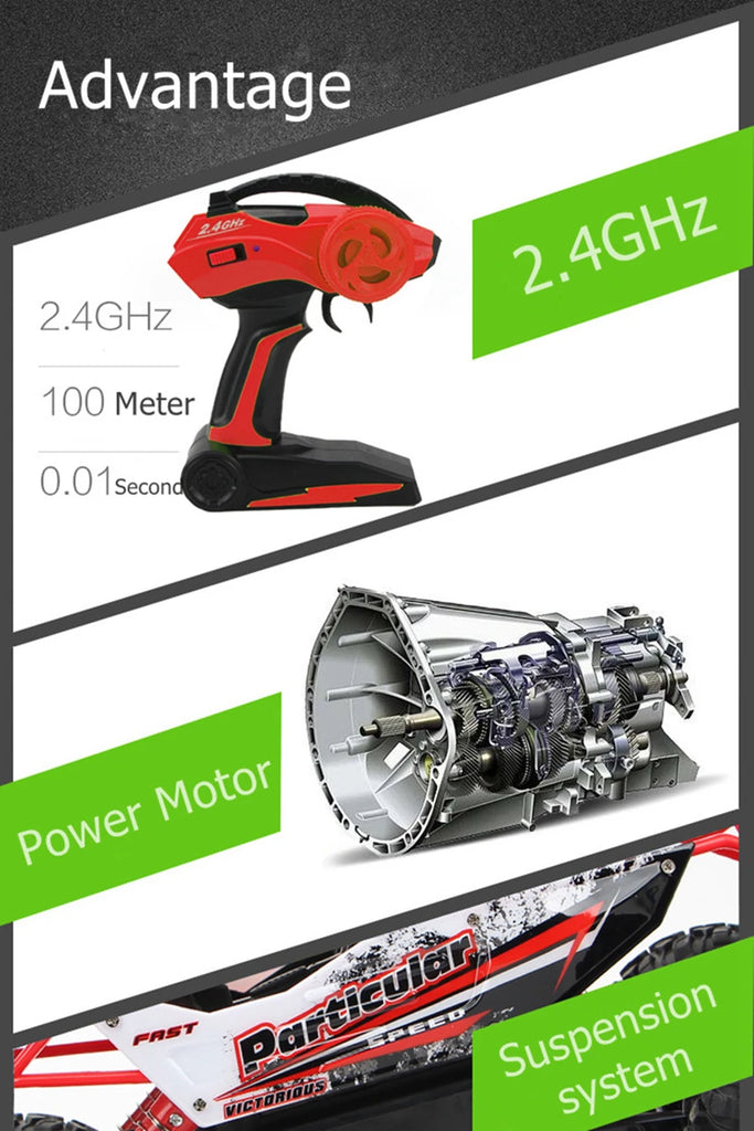 4WD RC Car Off Road 4x4 Remote Control Cars Radio Buggy Truck Racing Drift with Led Lights Toys Gift for Boys Girls Children Kid