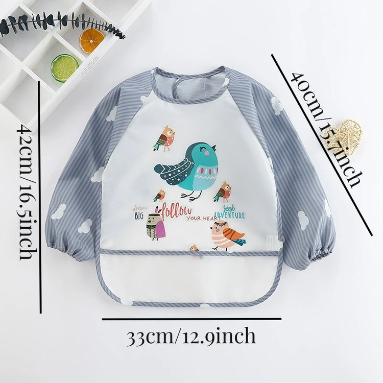 1pcs Baby Long Sleeve Scarf Waterproof Toddler Art Smock Feeding Bib Apron Pocket Infant Boys Girls Burp Cloth Banana Bibs
