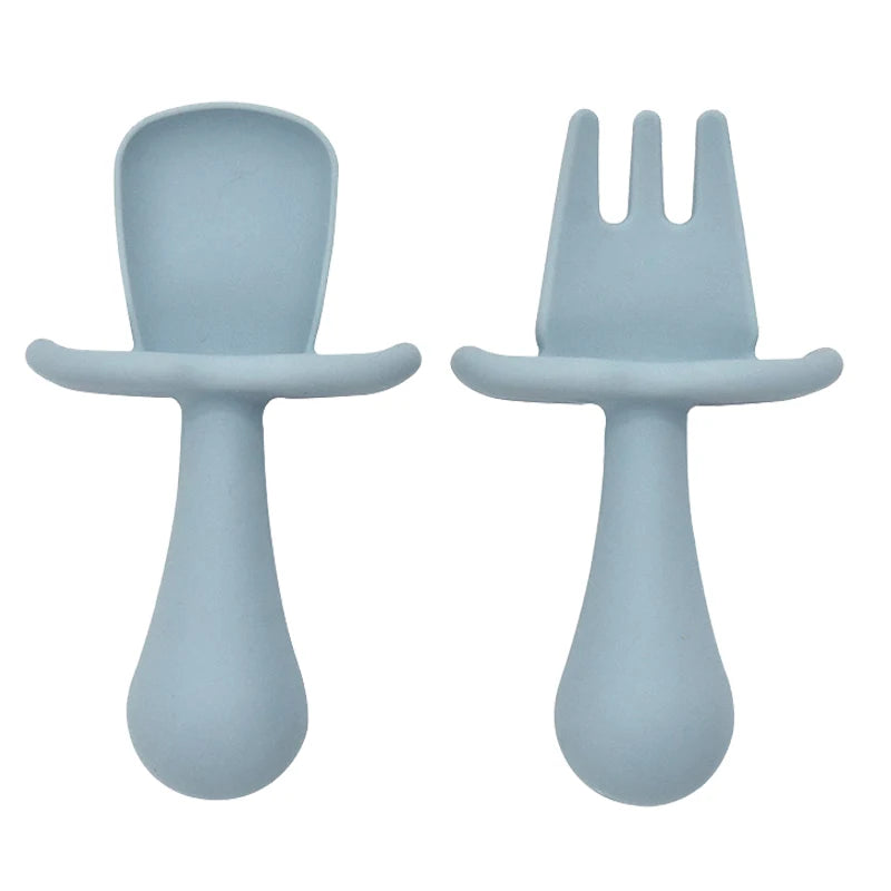 2PCS Cute Baby Learning Spoons Utensils Set Food Grade Silicone Sticky Spoon Children Cutlery Training Spoon Feeding Tableware