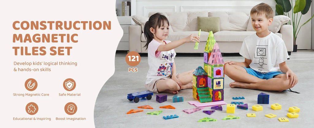 Magnetic Building Tiles – 121 Piece STEM Construction Set for Kids