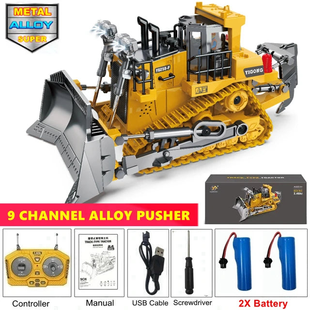 4WD Remote Control Excavator 4x4 Alloy Dump Truck Bulldozer Radio Model RC Car Construction Vehicle Toy Children Kids Gifts