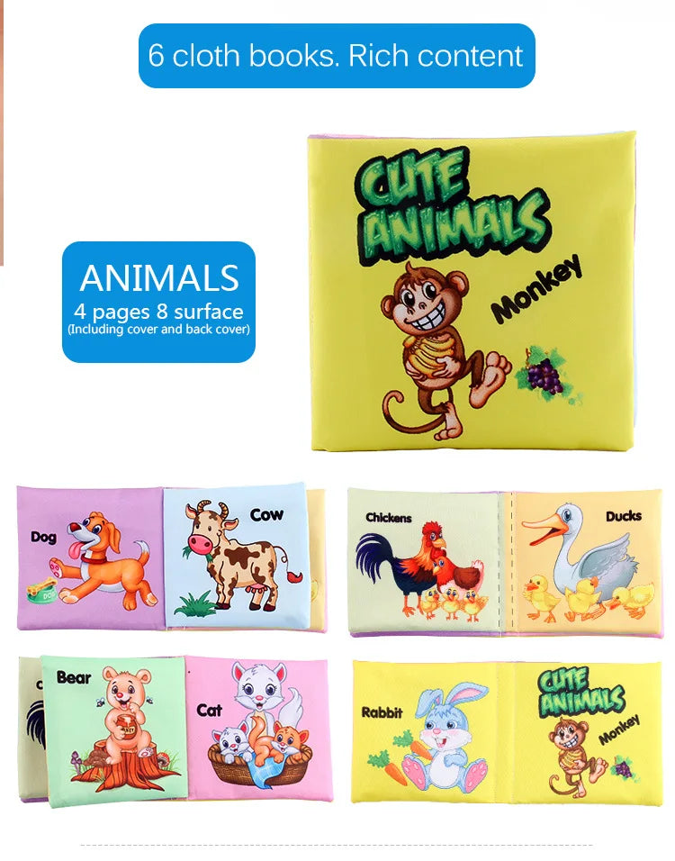 0-24 Monthes Soft Baby Cloth Books Fruits Vegetable Animals Cognitive Puzzle Infant Kids Early Learning Educational Fabric Toys