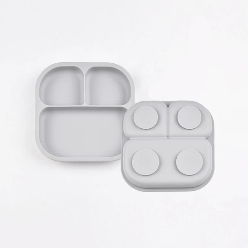 Food Grade Silicone Dining Plate Children 3-Grids Dishes Eating Training Tableware Feeding Tray With Sucker Anti-Drop Baby Stuff