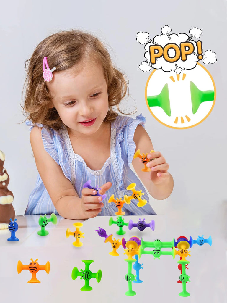 38pcs Bees Suction Cup Toys With Dinosaur Eggshell Storage, Bath Window Travel Toys,Parent-child Interactive Game,Gift for Kids