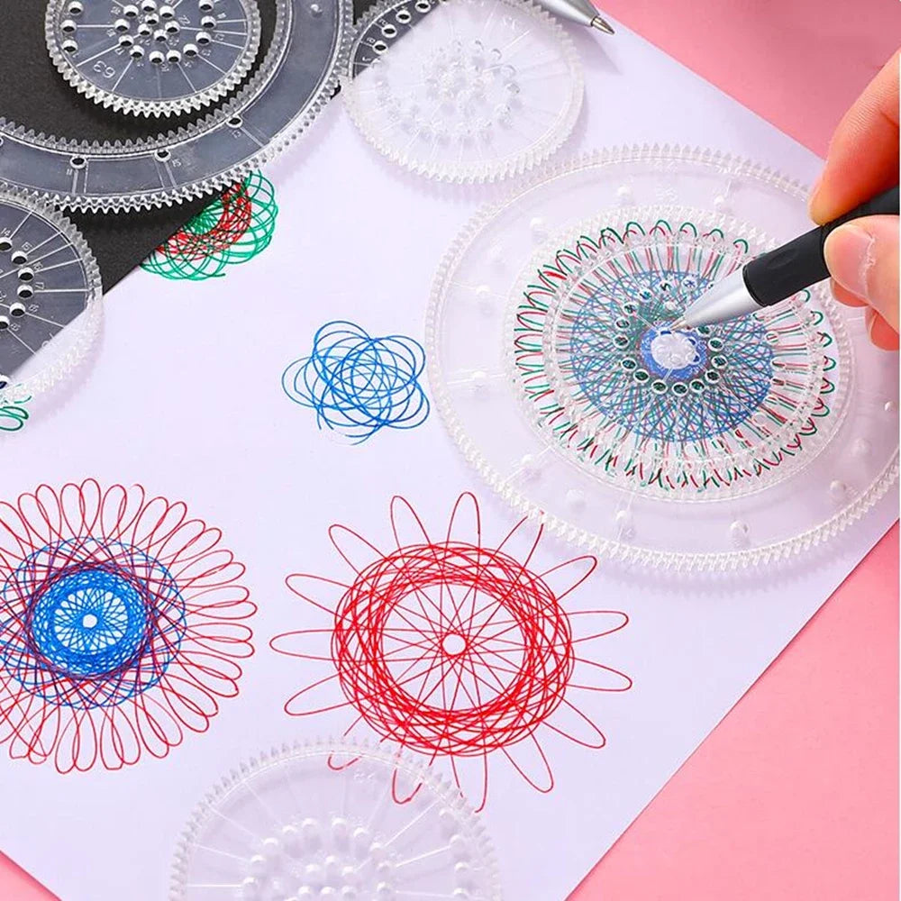 22PCS Clear Spirograph Drawing Toy Set DIY Creative Design Geometric Drawing Interlocking Gears Wheels Ruler Kids Art Craft  Toy