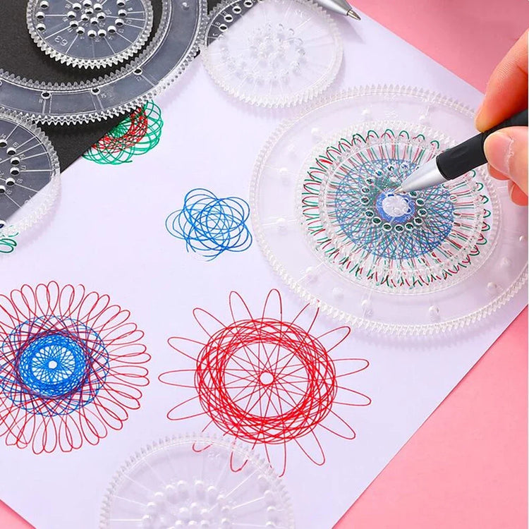 22PCS Clear Spirograph Drawing Toy Set DIY Creative Design Geometric Drawing Interlocking Gears Wheels Ruler Kids Art Craft  Toy