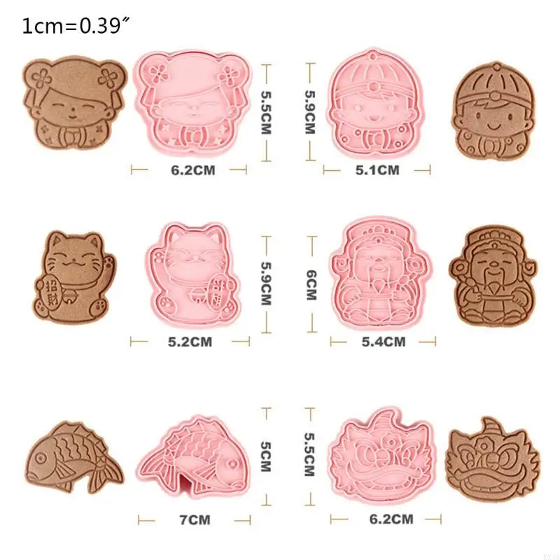 KX4B 6pcs New Year Plastic Baking Mold Kitchen Biscuit Cookie Cutter Pastry Plunger 3D Die Fondant Cake Decorating Tools