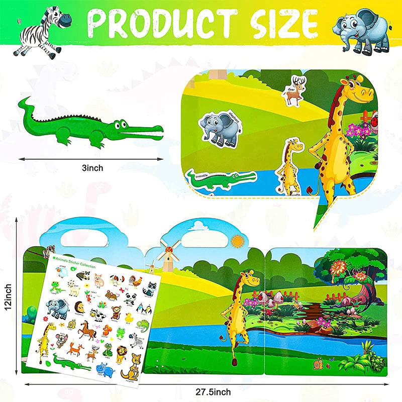 Kids Reusable Sticker Book Multiple Scenarios Cartoon DIY Puzzle Educational Cognition Learning Toys for Child Age 2-4 Gift 2025