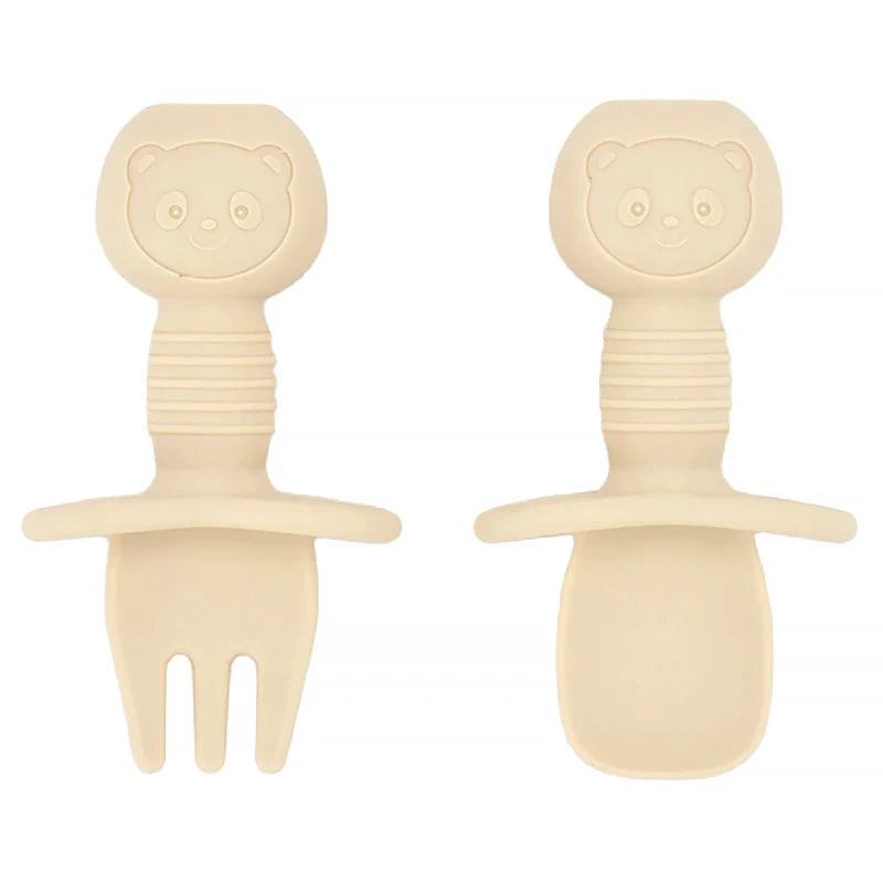 2PCS Cute Baby Learning Spoons Utensils Set Food Grade Silicone Sticky Spoon Children Cutlery Training Spoon Feeding Tableware