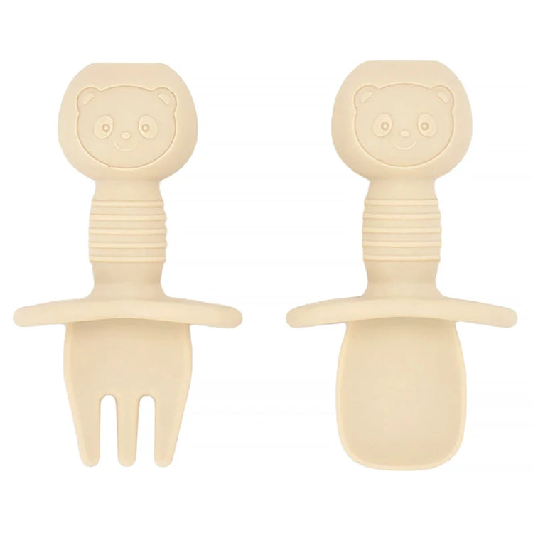 2PCS Cute Baby Learning Spoons Utensils Set Food Grade Silicone Sticky Spoon Children Cutlery Training Spoon Feeding Tableware