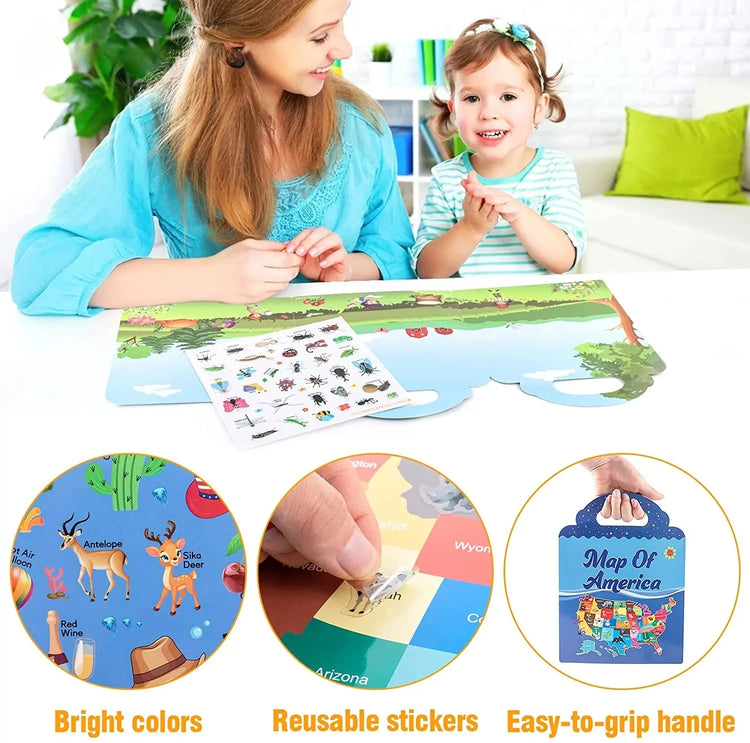 Kids Reusable Sticker Book Multiple Scenarios Cartoon DIY Puzzle Educational Cognition Learning Toys for Child Age 2-4 Gift 2025