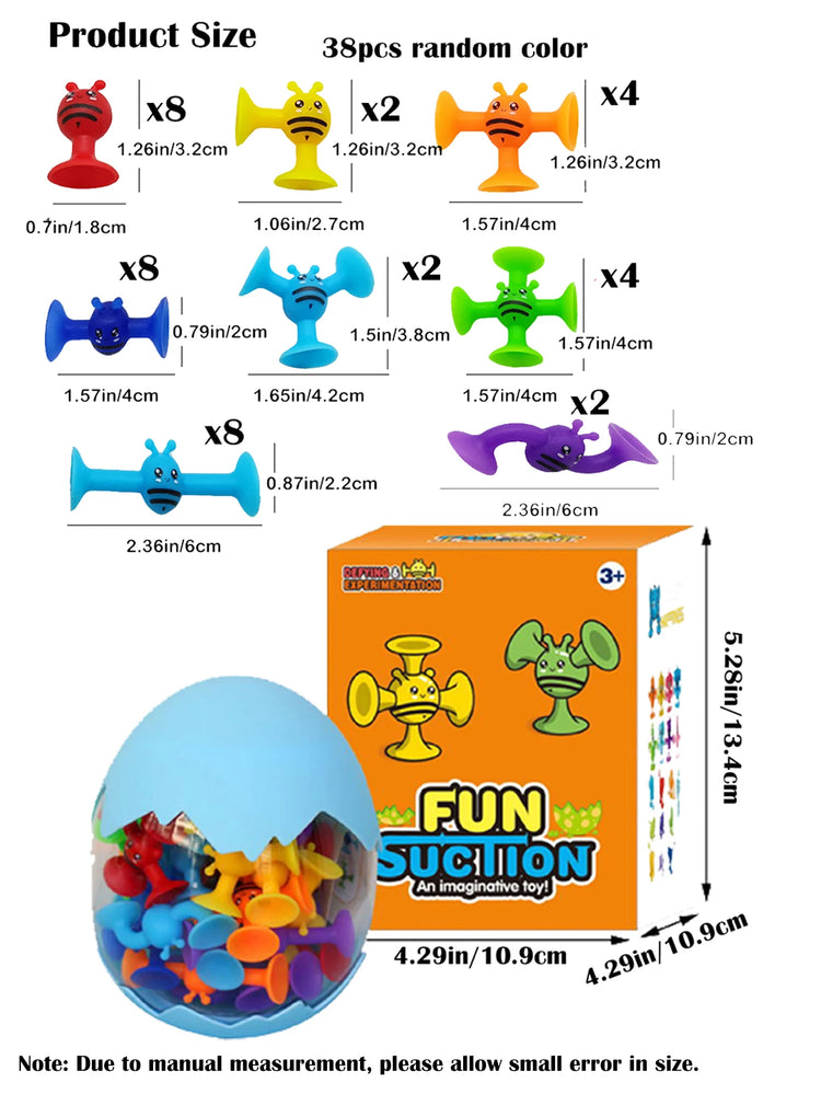 38pcs Bees Suction Cup Toys With Dinosaur Eggshell Storage, Bath Window Travel Toys,Parent-child Interactive Game,Gift for Kids