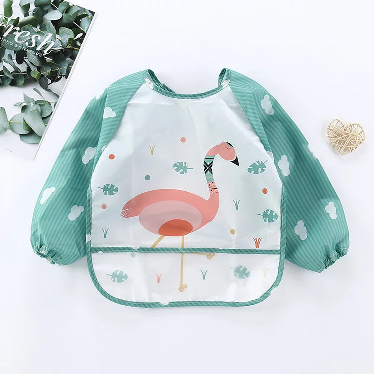 1pcs Baby Long Sleeve Scarf Waterproof Toddler Art Smock Feeding Bib Apron Pocket Infant Boys Girls Burp Cloth Banana Bibs