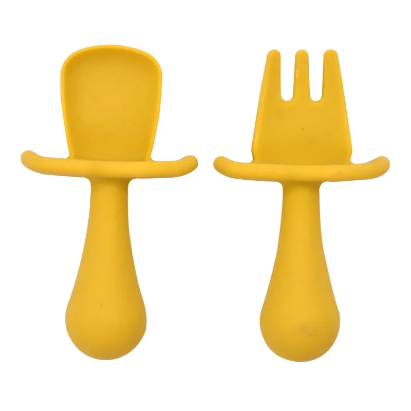 2PCS Cute Baby Learning Spoons Utensils Set Food Grade Silicone Sticky Spoon Children Cutlery Training Spoon Feeding Tableware