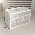 Sanrio 6 Grid Storage Box with Kuromi Cinnamoroll Melody Stickers Desktop Drawer-Type Transparent Organizing Box Children Gifts