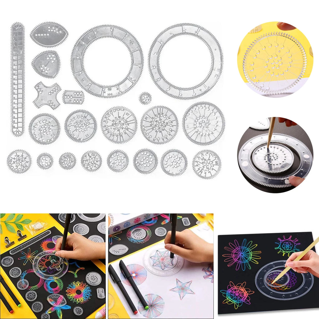 22PCS Clear Spirograph Drawing Toy Set DIY Creative Design Geometric Drawing Interlocking Gears Wheels Ruler Kids Art Craft  Toy