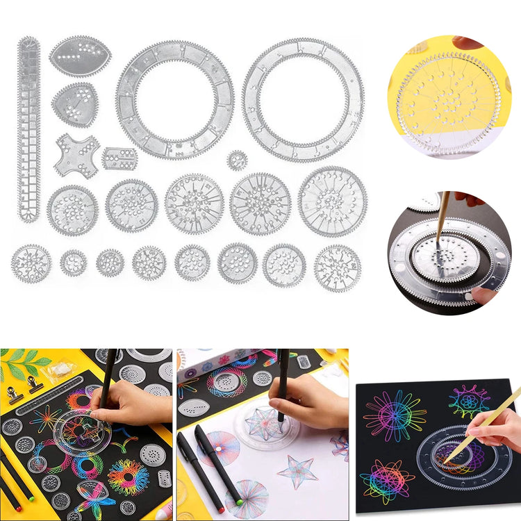 22PCS Clear Spirograph Drawing Toy Set DIY Creative Design Geometric Drawing Interlocking Gears Wheels Ruler Kids Art Craft  Toy