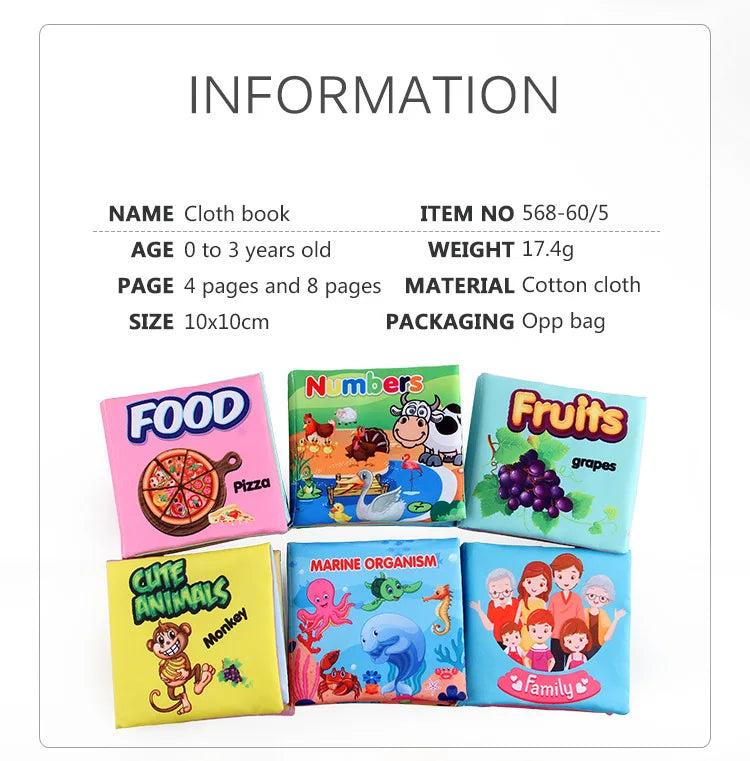 0-24 Monthes Soft Baby Cloth Books Fruits Vegetable Animals Cognitive Puzzle Infant Kids Early Learning Educational Fabric Toys