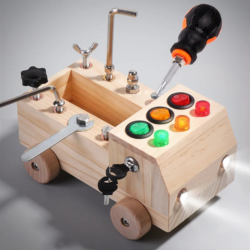 Wooden Montessori Busy Board 2-4 Years Old Children's Early Education Puzzle Toy Sensory Toys Switch Control Box Cart Screw Game