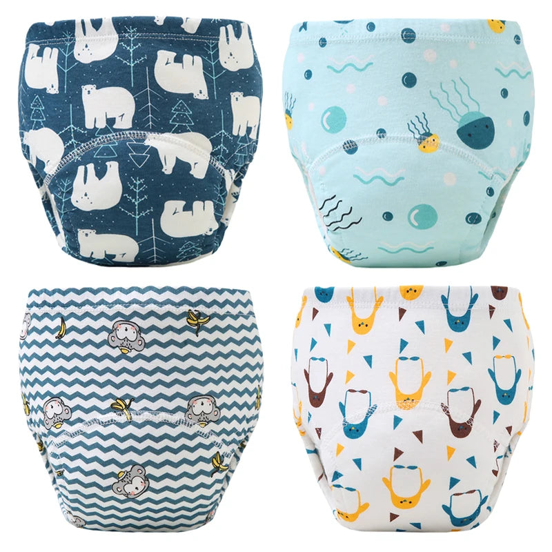 4PCS Baby Waterproof Diapers Pee Shorts Underwears Reusable Soft Ecological Cotton Toddler Potty Training Pants For Boys Girls