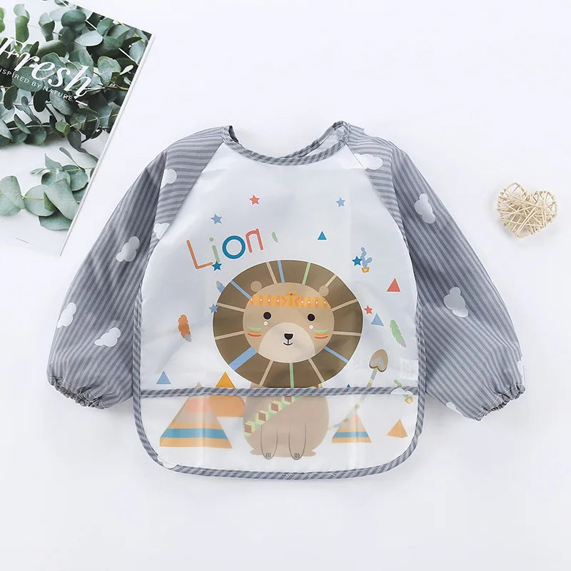 1pcs Baby Long Sleeve Scarf Waterproof Toddler Art Smock Feeding Bib Apron Pocket Infant Boys Girls Burp Cloth Banana Bibs