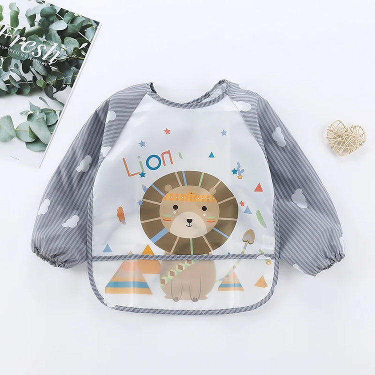 1pcs Baby Long Sleeve Scarf Waterproof Toddler Art Smock Feeding Bib Apron Pocket Infant Boys Girls Burp Cloth Banana Bibs