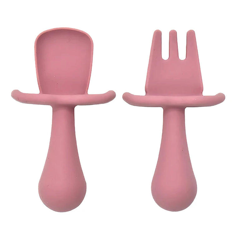 2PCS Cute Baby Learning Spoons Utensils Set Food Grade Silicone Sticky Spoon Children Cutlery Training Spoon Feeding Tableware