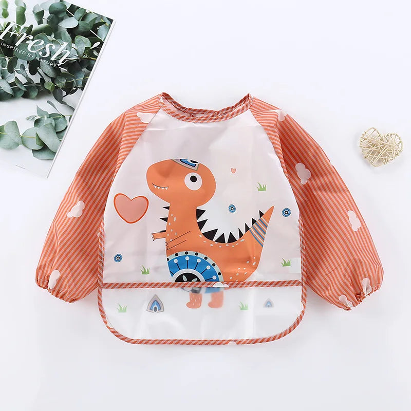 1pcs Baby Long Sleeve Scarf Waterproof Toddler Art Smock Feeding Bib Apron Pocket Infant Boys Girls Burp Cloth Banana Bibs