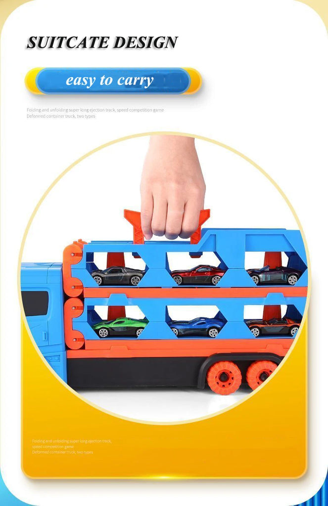 Large Car Transporter Truck Folding Track Racing Vehicle Kids Competitive Games Storage Alloy Car Boy Toy Children Novel Gift
