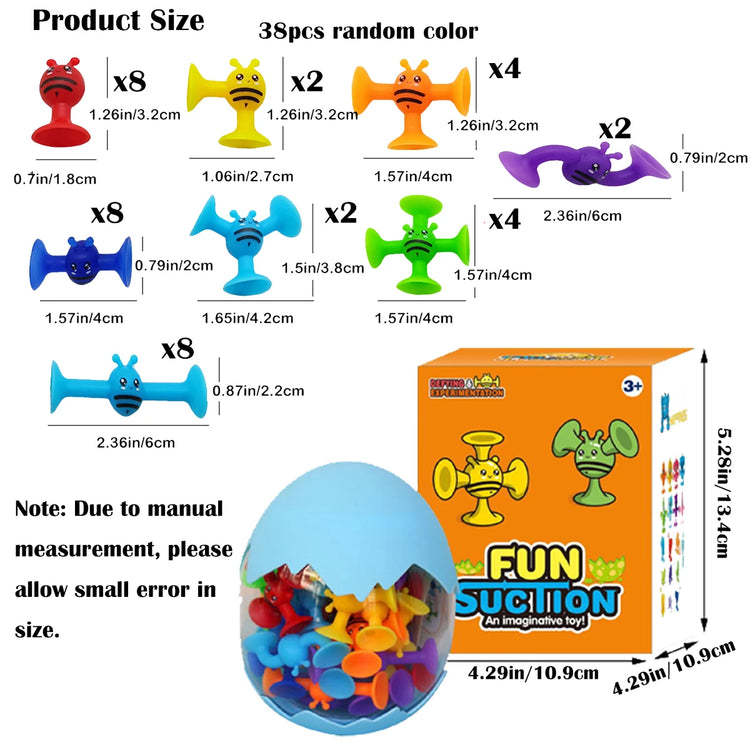38pcs Bees Suction Cup Toys With Dinosaur Eggshell Storage, Bath Window Travel Toys,Parent-child Interactive Game,Gift for Kids