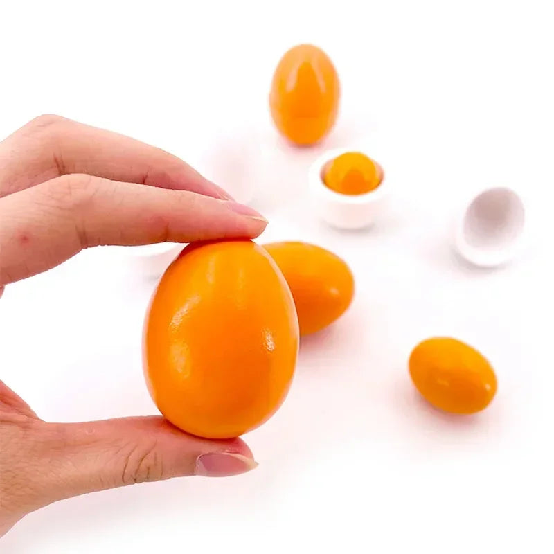 6pcs Simulation Wooden Eggs Toys Set Kids Pretend Play Wood Food Eggs Yolk Kitchen Food Children Kid Education Montessori Toys