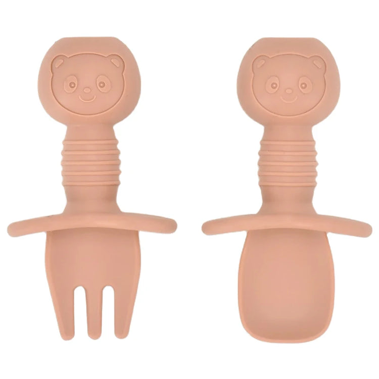 2PCS Cute Baby Learning Spoons Utensils Set Food Grade Silicone Sticky Spoon Children Cutlery Training Spoon Feeding Tableware
