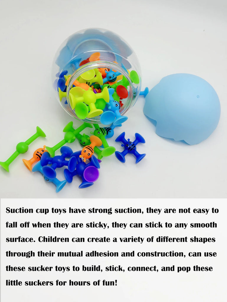 38pcs Bees Suction Cup Toys With Dinosaur Eggshell Storage, Bath Window Travel Toys,Parent-child Interactive Game,Gift for Kids