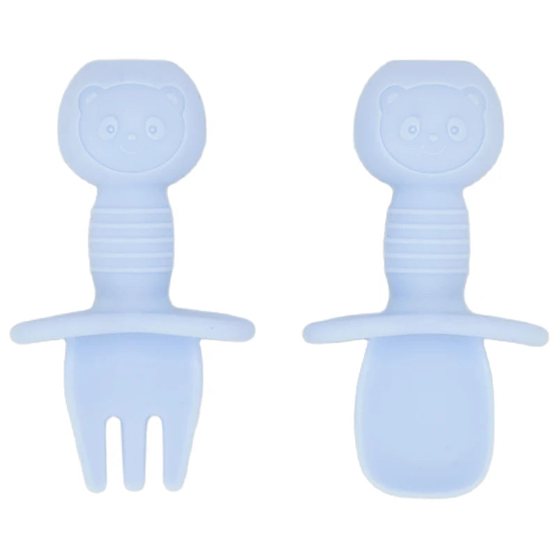 2PCS Cute Baby Learning Spoons Utensils Set Food Grade Silicone Sticky Spoon Children Cutlery Training Spoon Feeding Tableware
